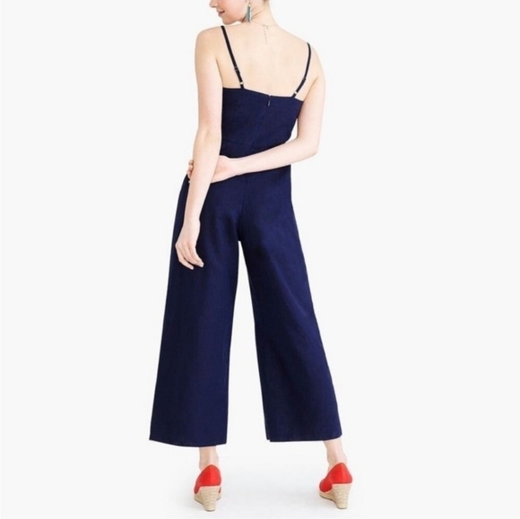 J. Crew Navy Blue Linen Tie Front Jumpsuit - Picture 3 of 8